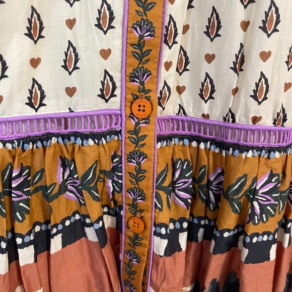 NWT Farm Rio Beige Ainika Flora V-Neck Midi-Dress - Picture 6 of 7